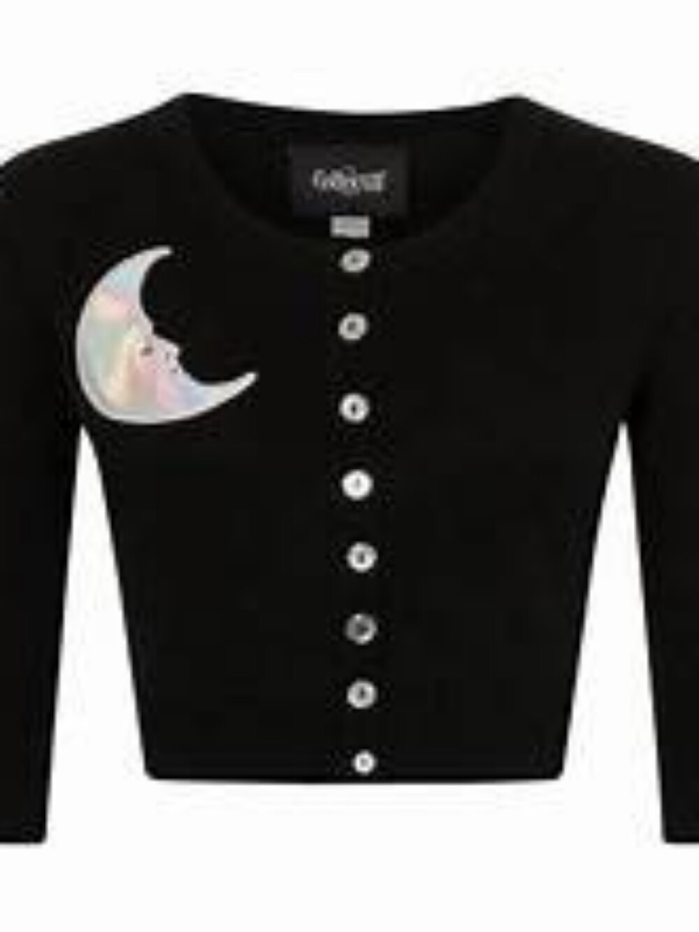 Collectif Lucy Black Moon & Star Appliqué Cardigan - Picture 2 of 4